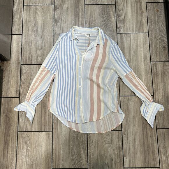 Umgee Tops - Umgee Womens Long Sleeve Button Down Shirt Small V Neck Striped Lightweight